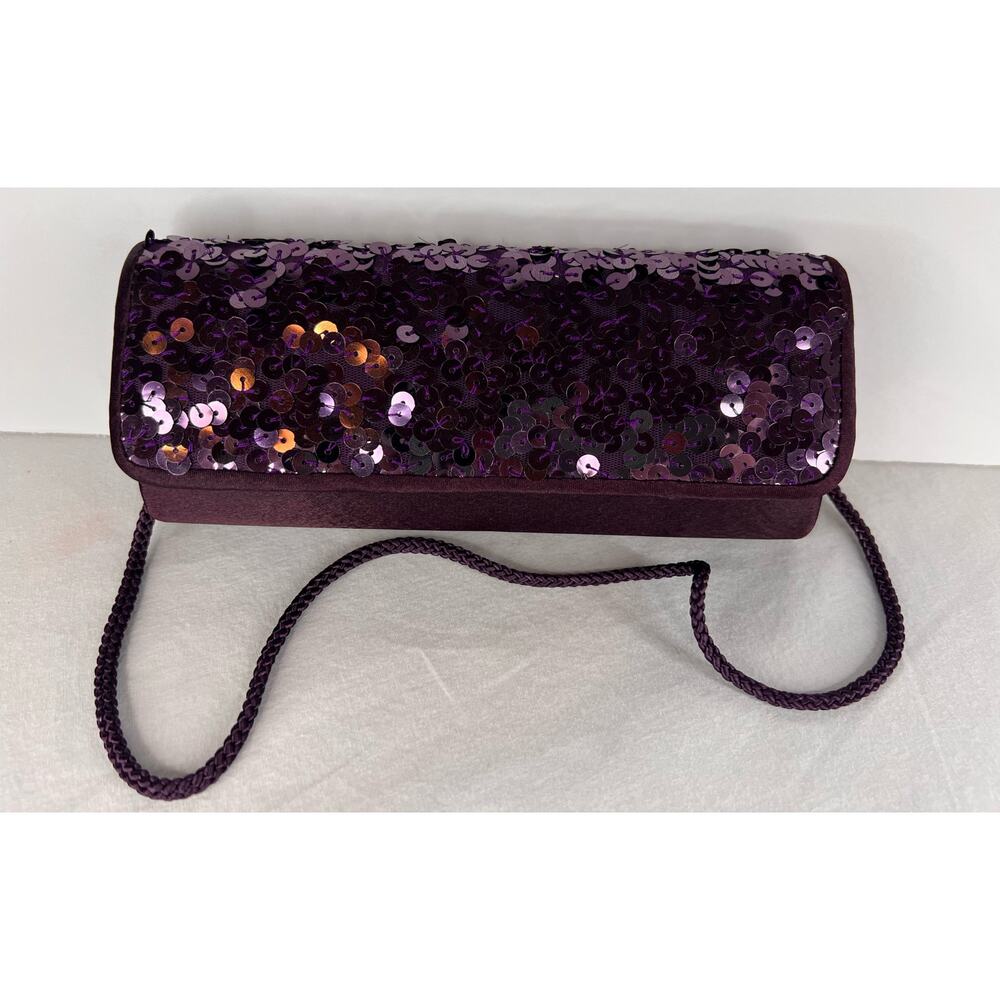 Jessica McClintock Clutch Evening Bag Purple Sequins Party Cocktail